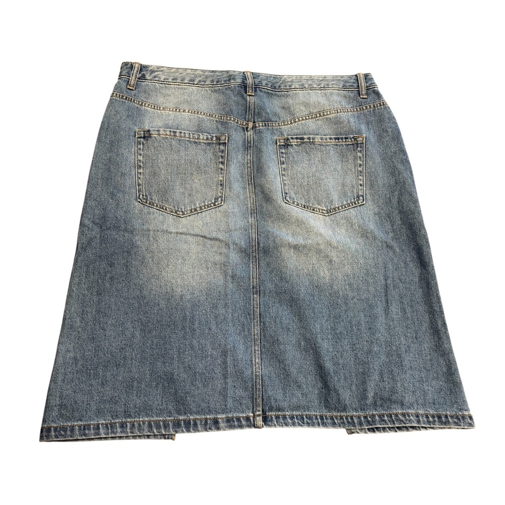 🔴Time and Tru Womens Patchwork Denim Midi Skirt Medium Blue 100% Cotton Sz18 - Picture 4 of 9